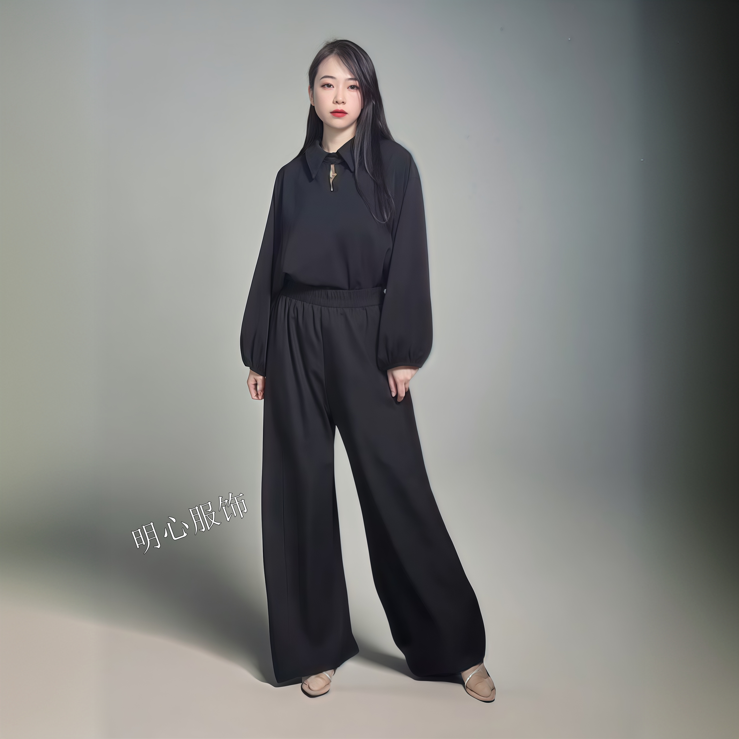 休闲宽松气质时尚百搭女士欧式衬衫10008（黑色）