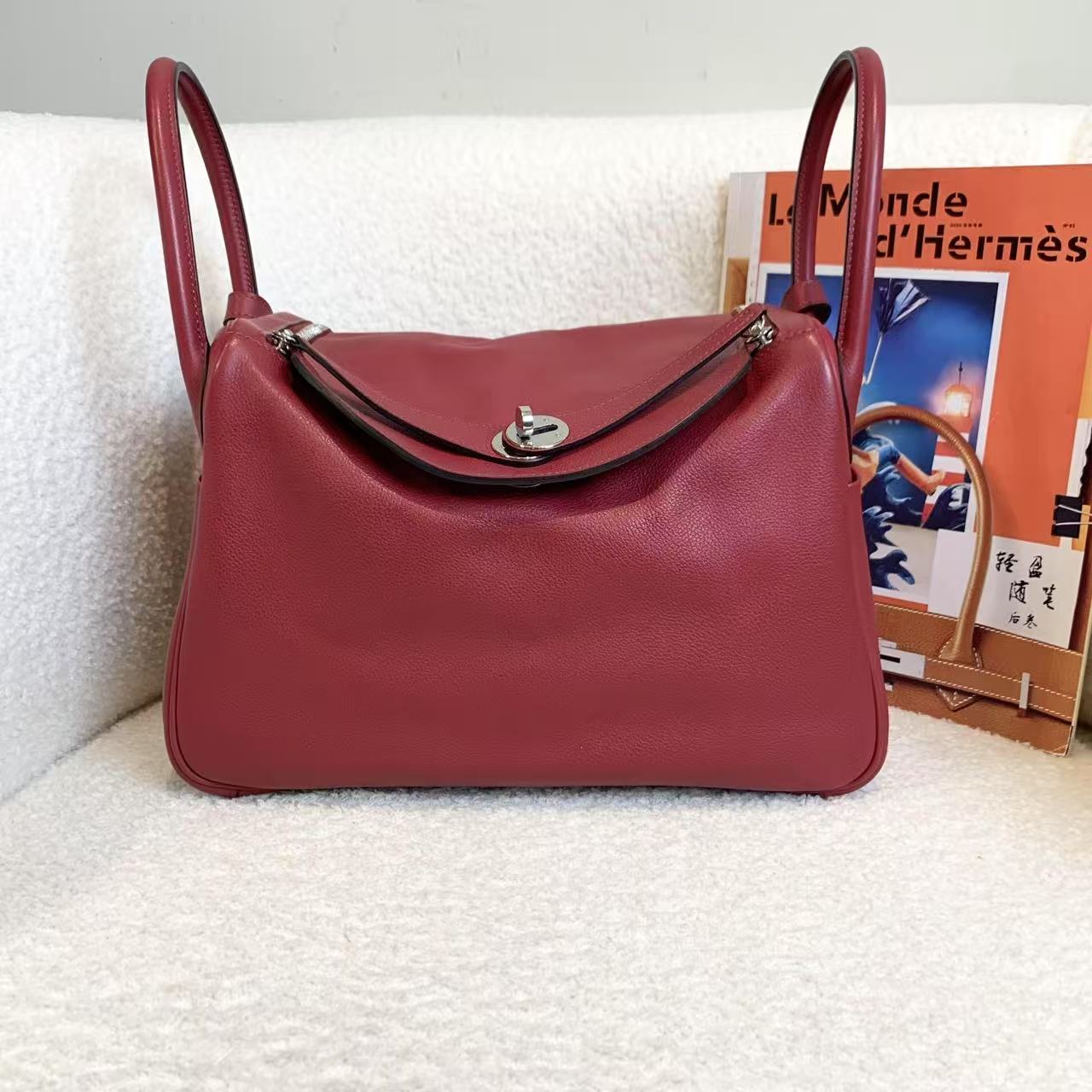 95新 Hermes/爱马仕 susu壹臻/宝石红银扣lindy30 T刻 74388586