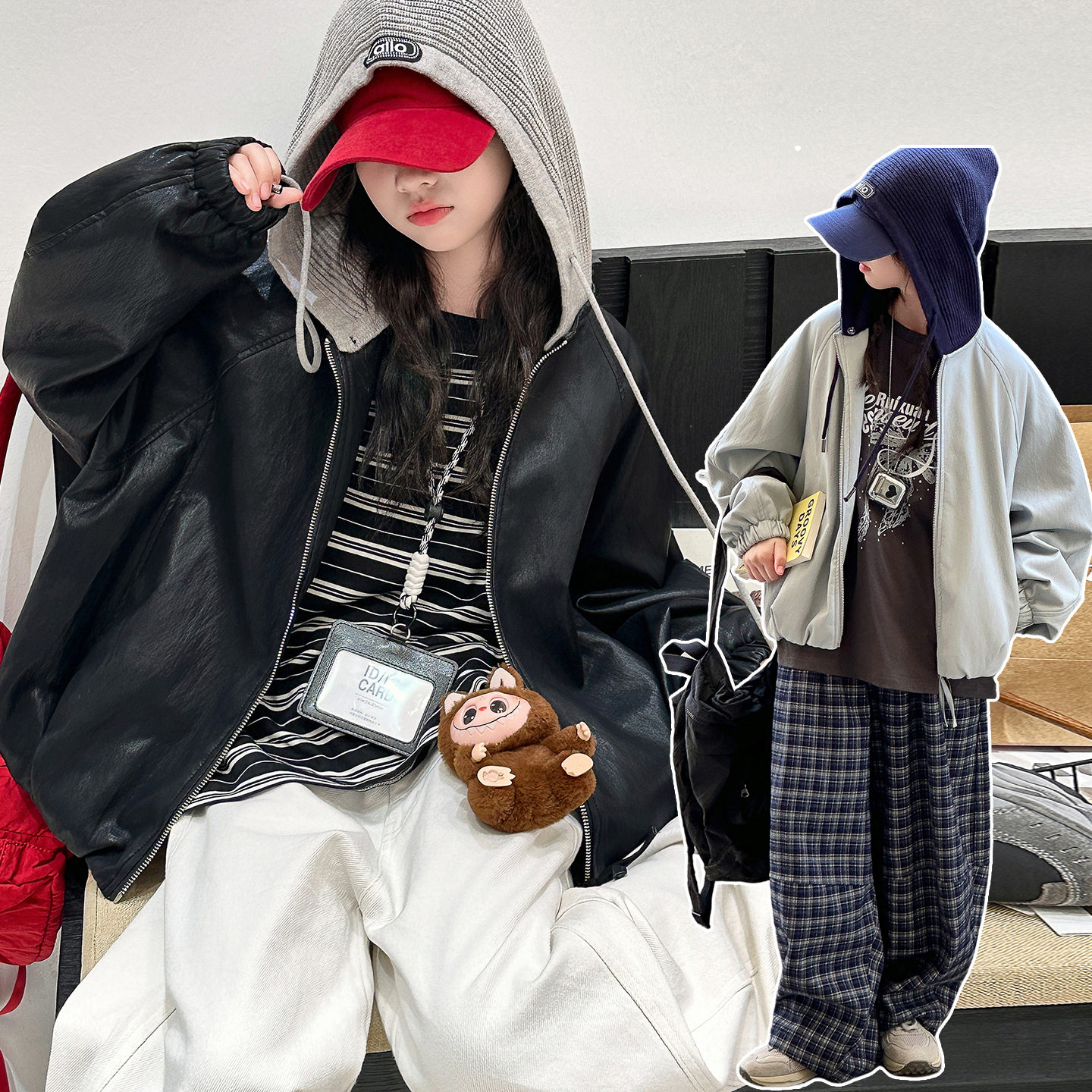 儿童装女童秋装可拆卸连帽皮衣外套2025新款中大童女孩春秋款夹克