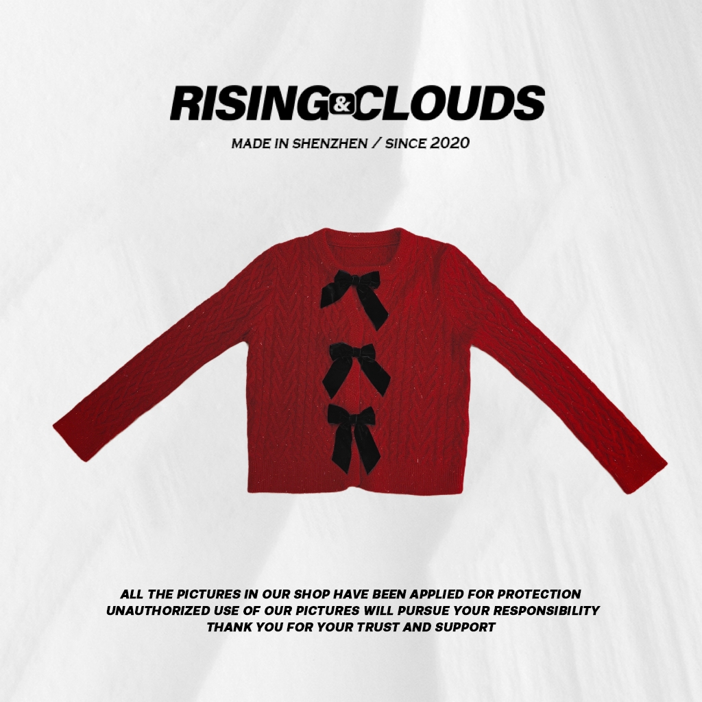 RISING&CLOUDS【莎莎】深圳百搭秋冬百搭时尚蝴蝶结开衫毛衣120441