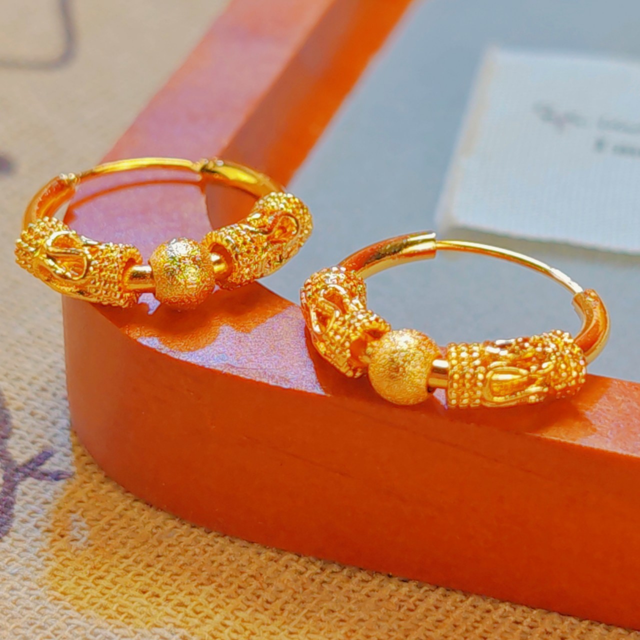 铜合金耳饰 圈圈磨砂珠耳饰女式民族风复古转运珠耳环耳钉首饰