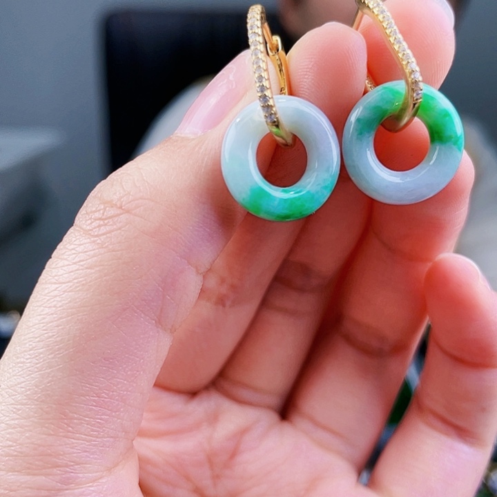 翡翠耳饰银S925镶嵌饰品