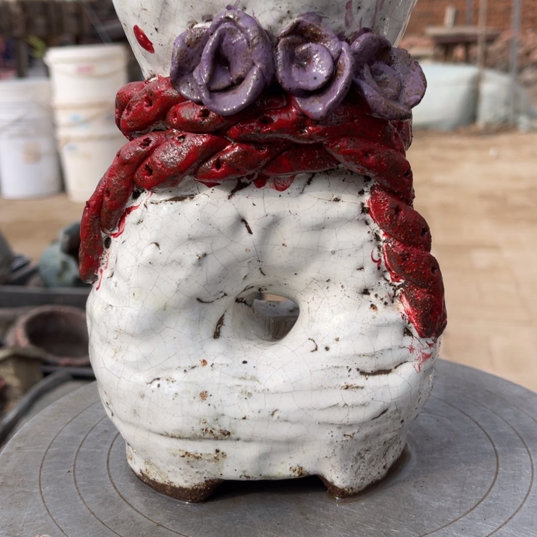 红陶粗砂陶手工花盆