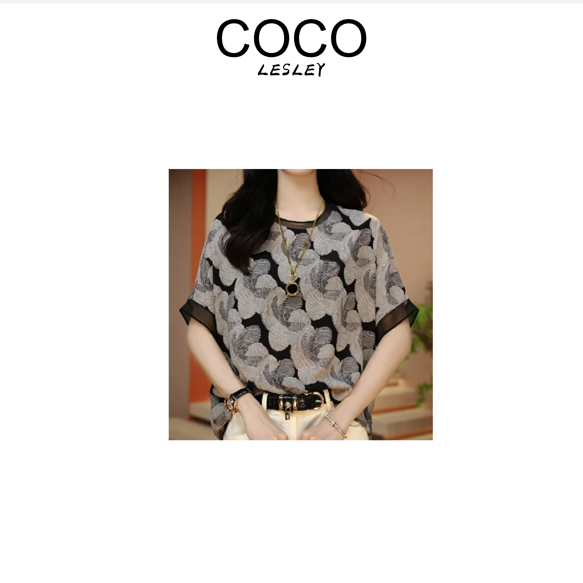 【COCO LESLEY】短袖女夏季印花T恤遮肚子宽松显瘦上衣休闲小衫274