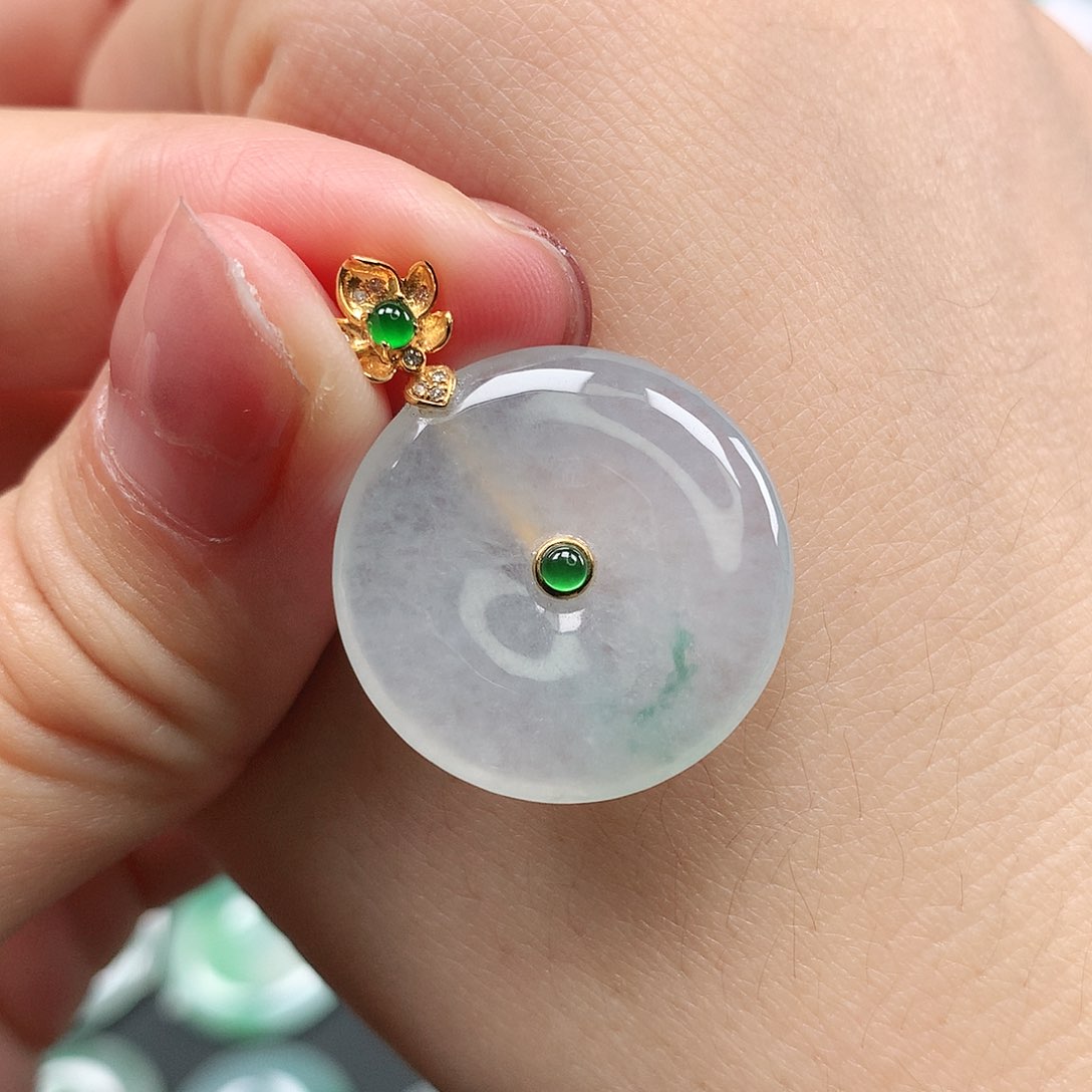 翡翠颈饰18K金镶嵌平安