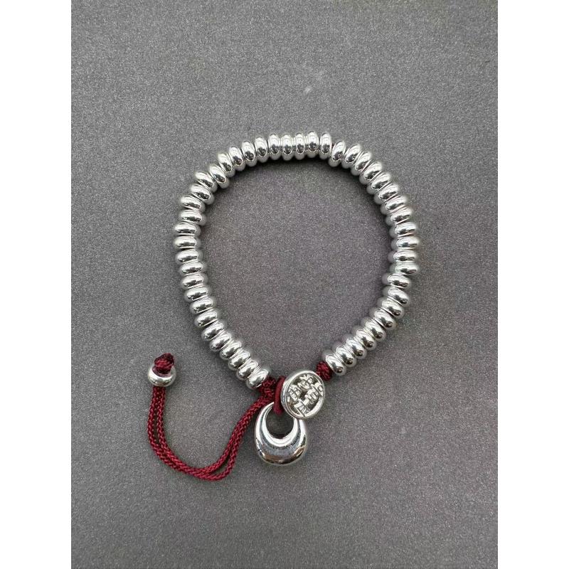 足银手镯  平安锁碎银几两手链实心复古手工编绳简约