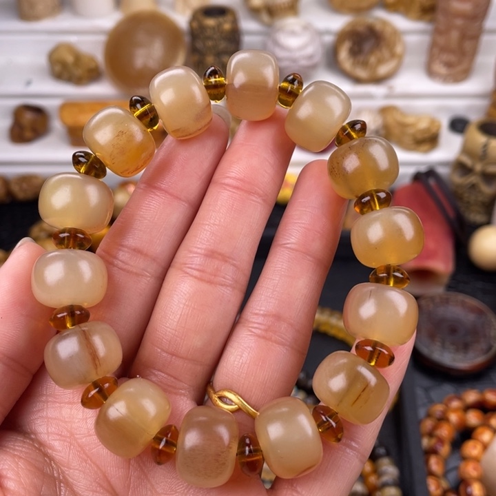 驼骨其他老羊角桶珠16