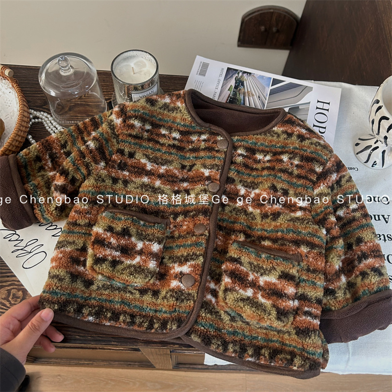 女童加厚外套2025秋冬新款韩版女宝宝时髦上衣P525