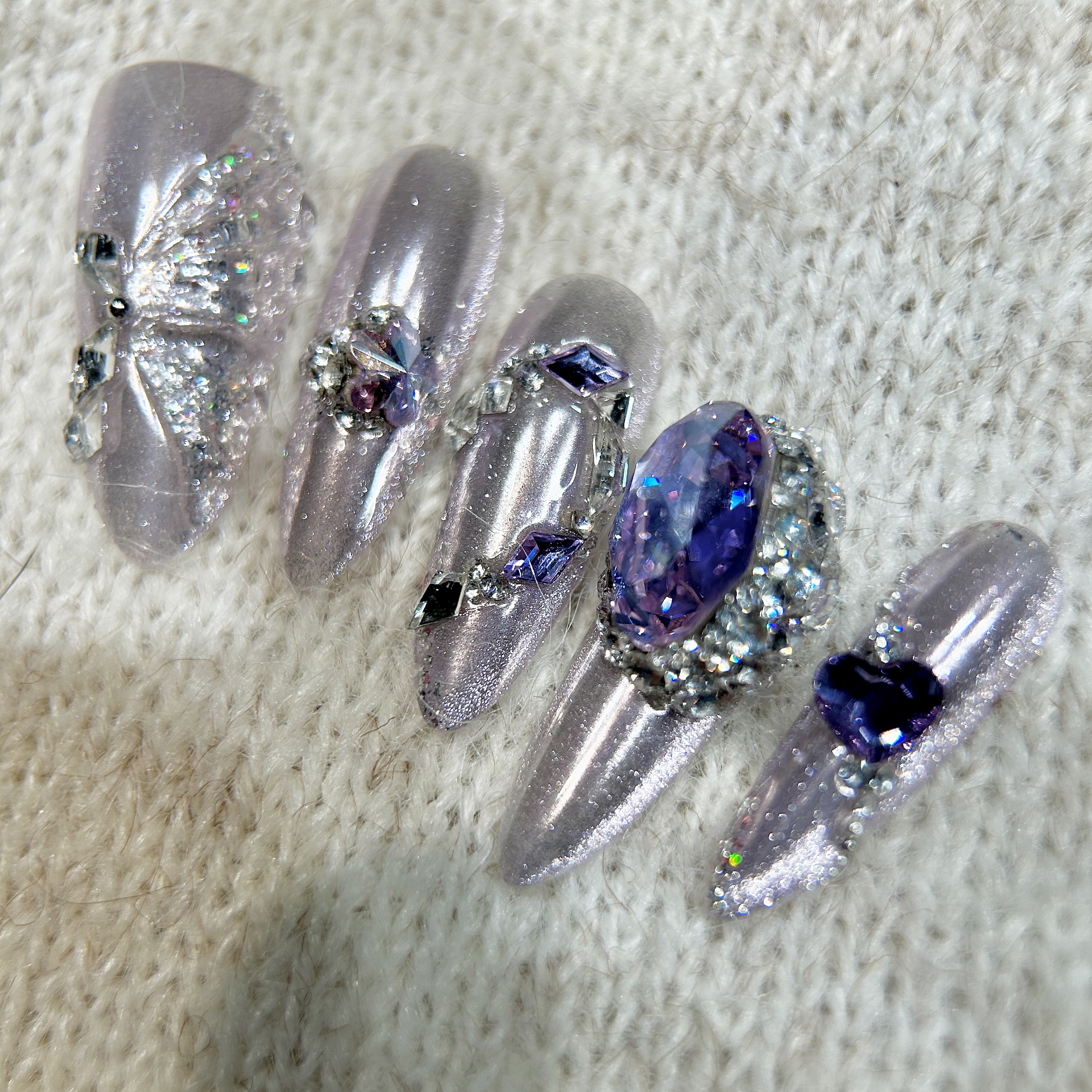 【不锈钢碗】【jom原创全华尺码可定制】施华洛紫罗兰冰透蝴蝶穿戴甲