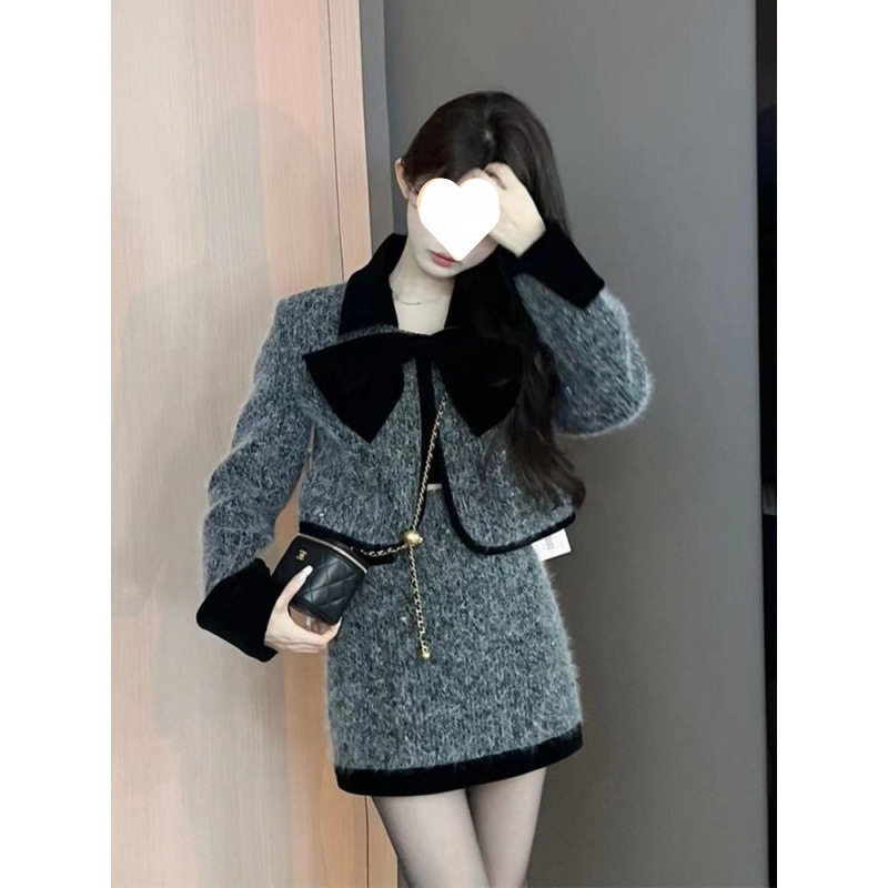 2025秋新款甜辣小香风套装女高级感轻奢小个子毛绒短外套半身裙两