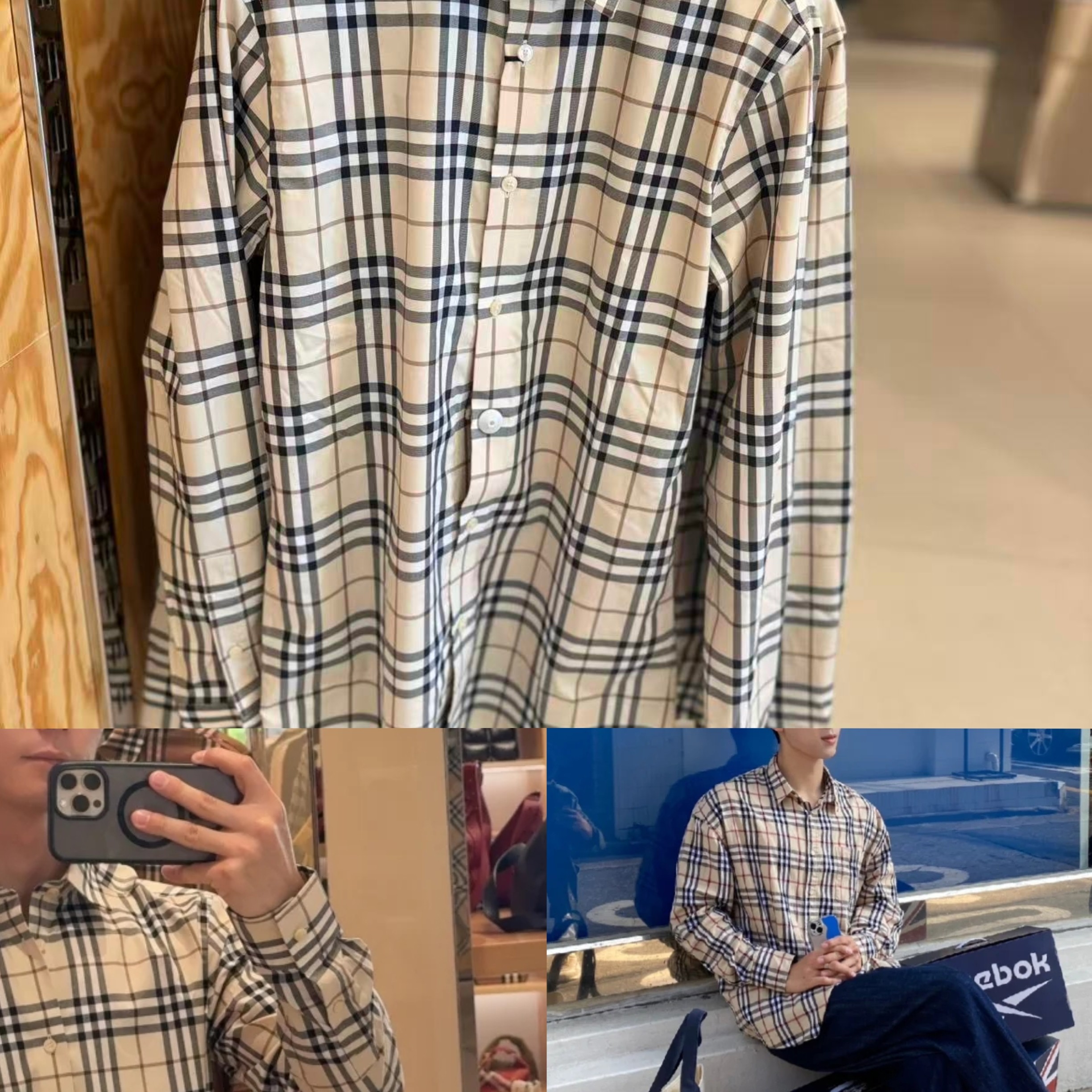 未使用 BURBERRY/博柏利 经典格纹长袖衬衫纯棉