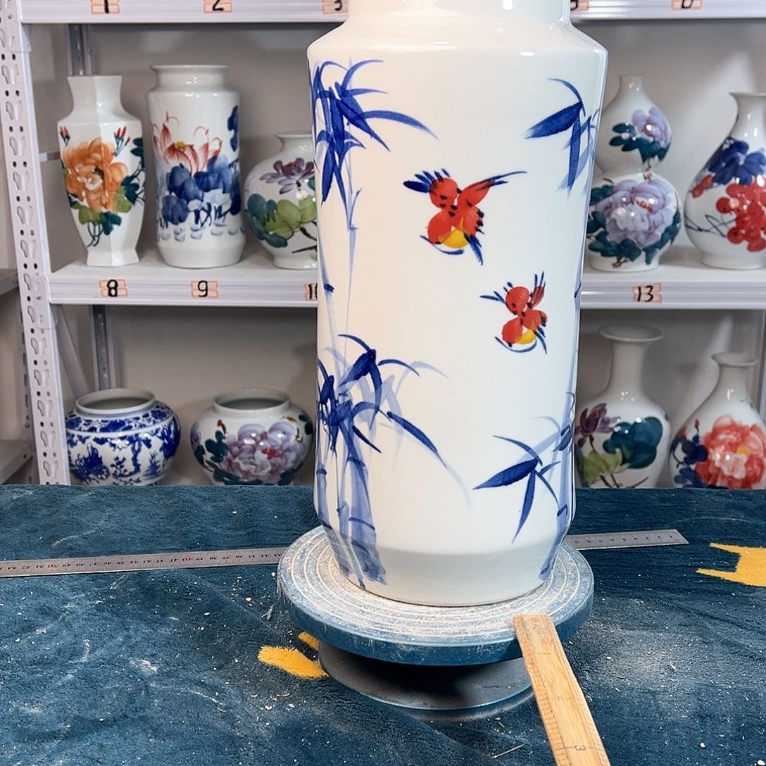 摆件景德镇陶瓷书竹鸟