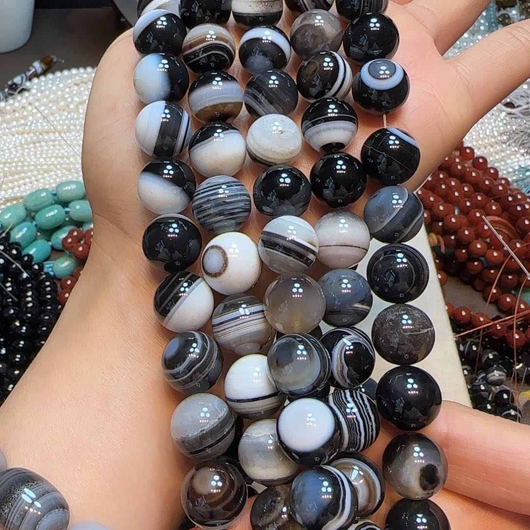 玛瑙/玉髓合金珠宝半成品14mm线条板眼玛瑙一条