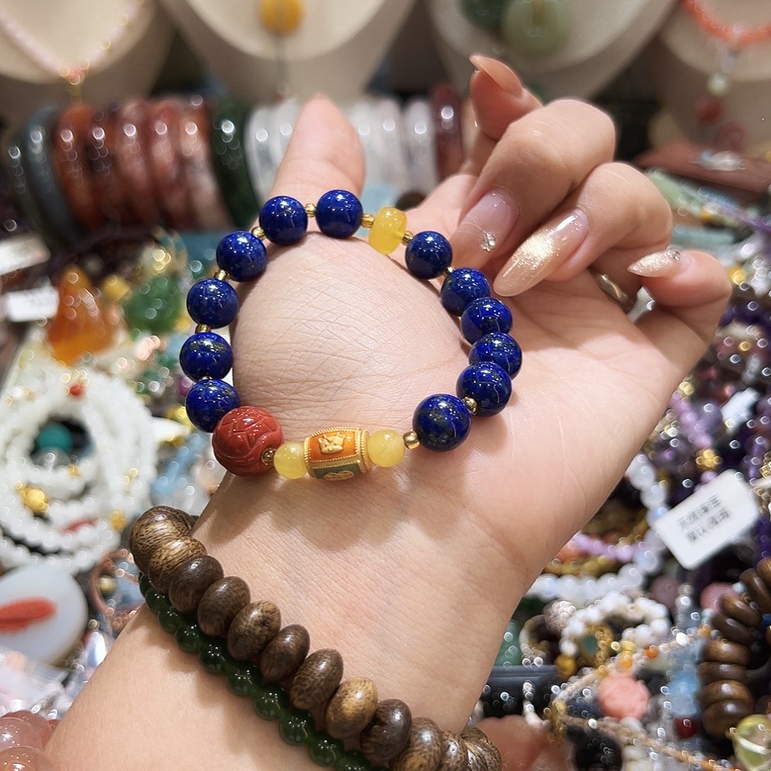 银S925镀金镶嵌青金石手链?****?