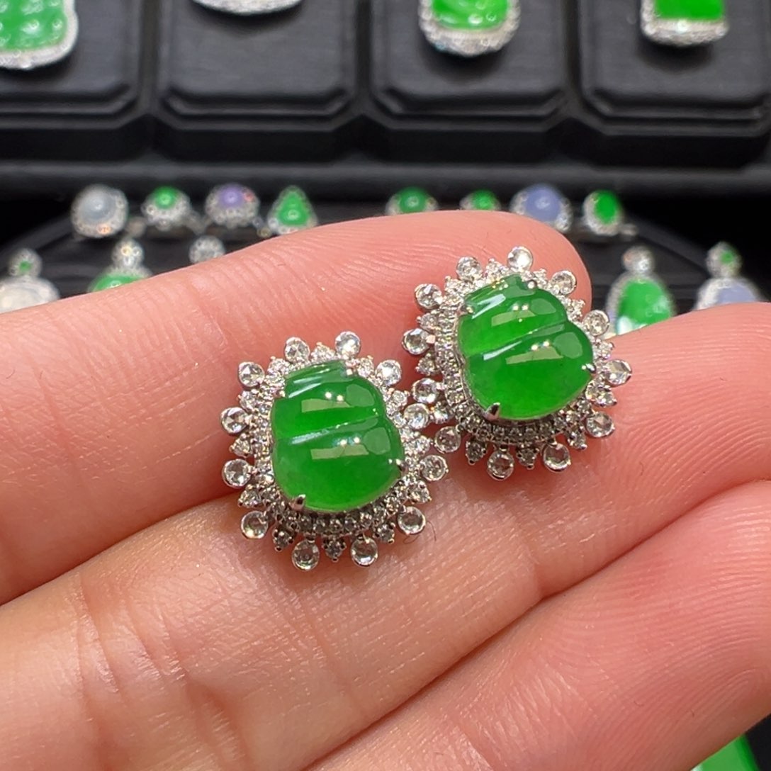 翡翠耳饰18K金镶嵌收到货48小时鉴赏期