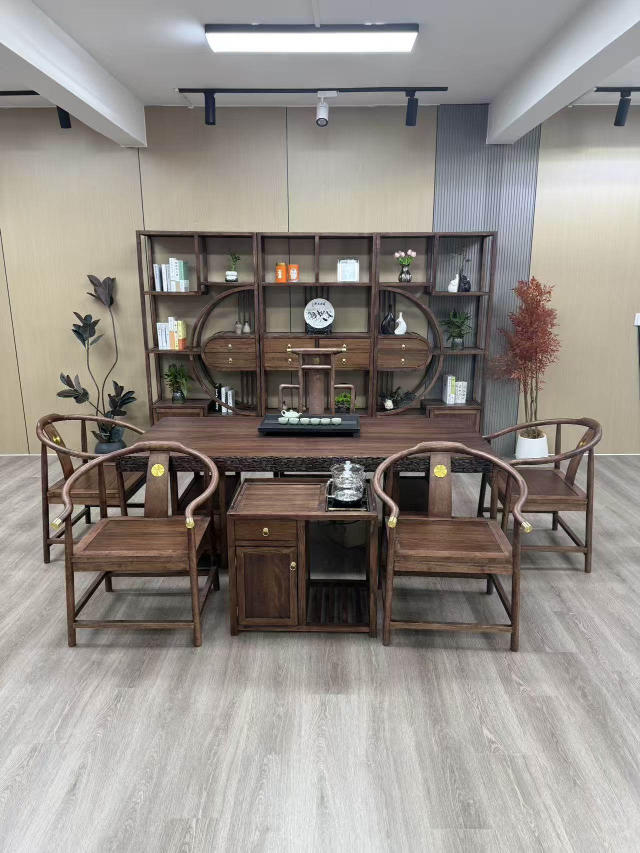 新中式乌金木大板茶桌椅组合客厅家用实木茶几办公室高端泡茶台几