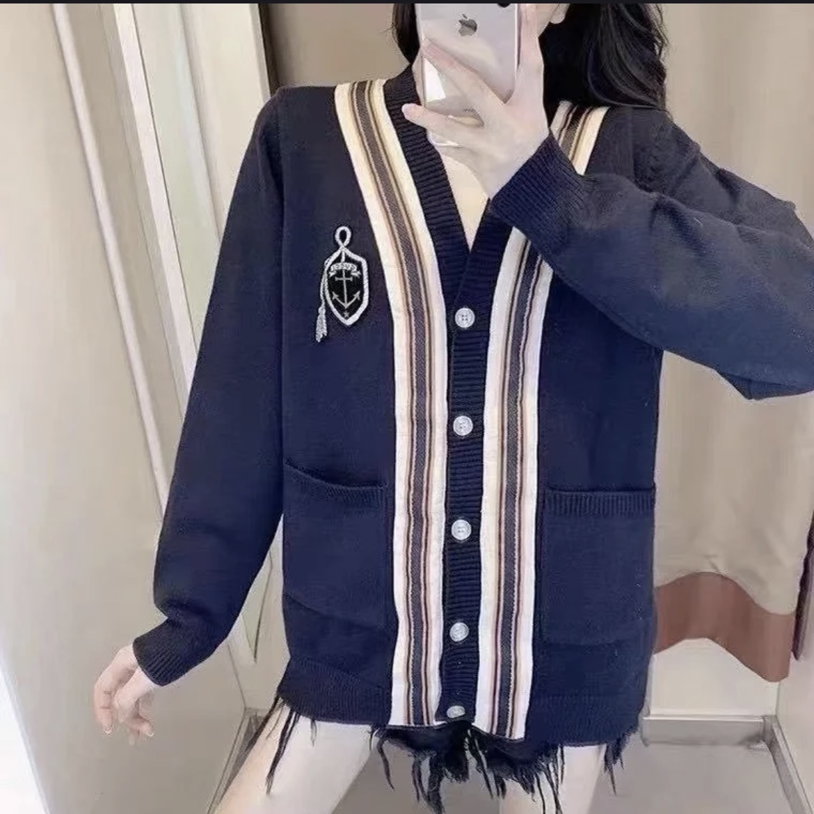 99新 GUCCI/古驰 pp四三四 羊毛 学院风船锚徽标开衫 S码 98新