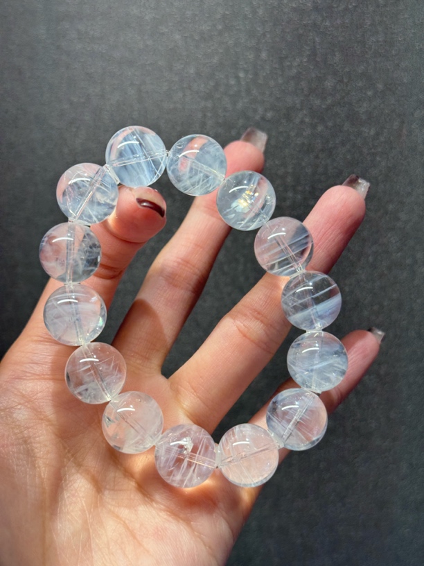收藏级天然净体透体大颗粒天使羽毛蓝针水晶手串手链-多样性发一