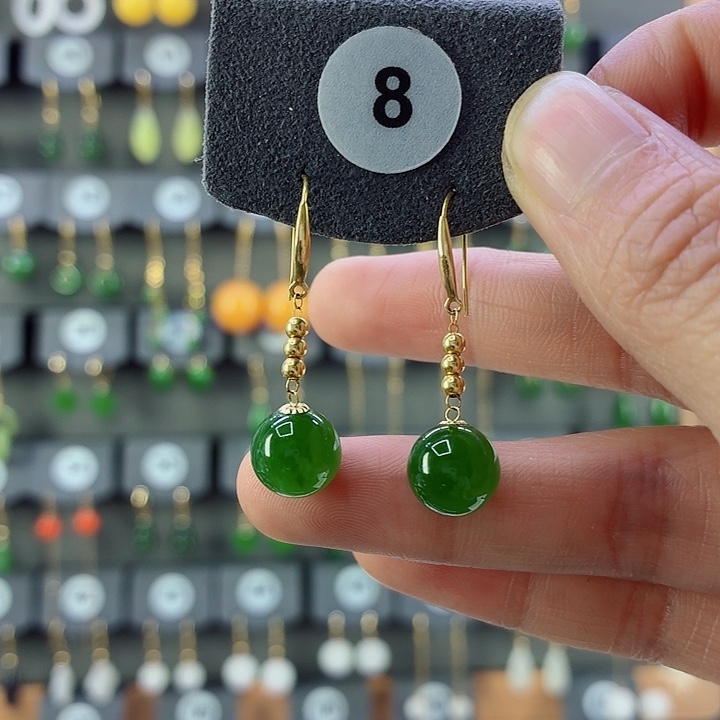 和田玉18K金镶嵌耳饰