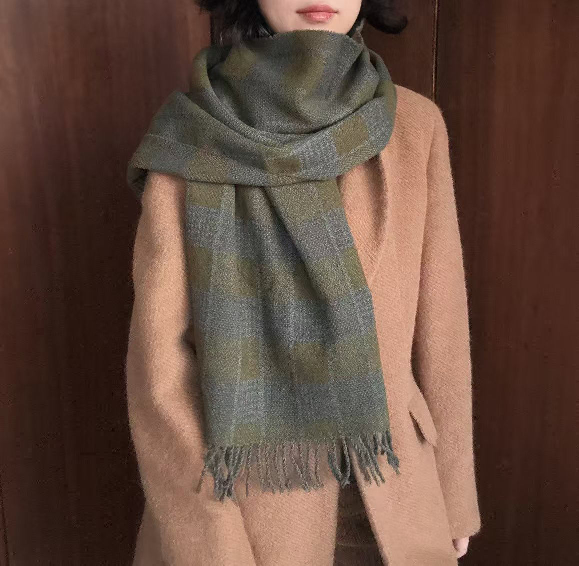 95新  绿拼色围巾