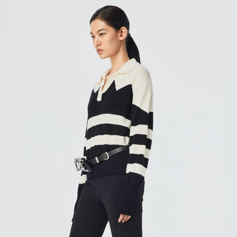 H·GENTEEL荷高 风格款黑白条纹毛衫GCD11650555