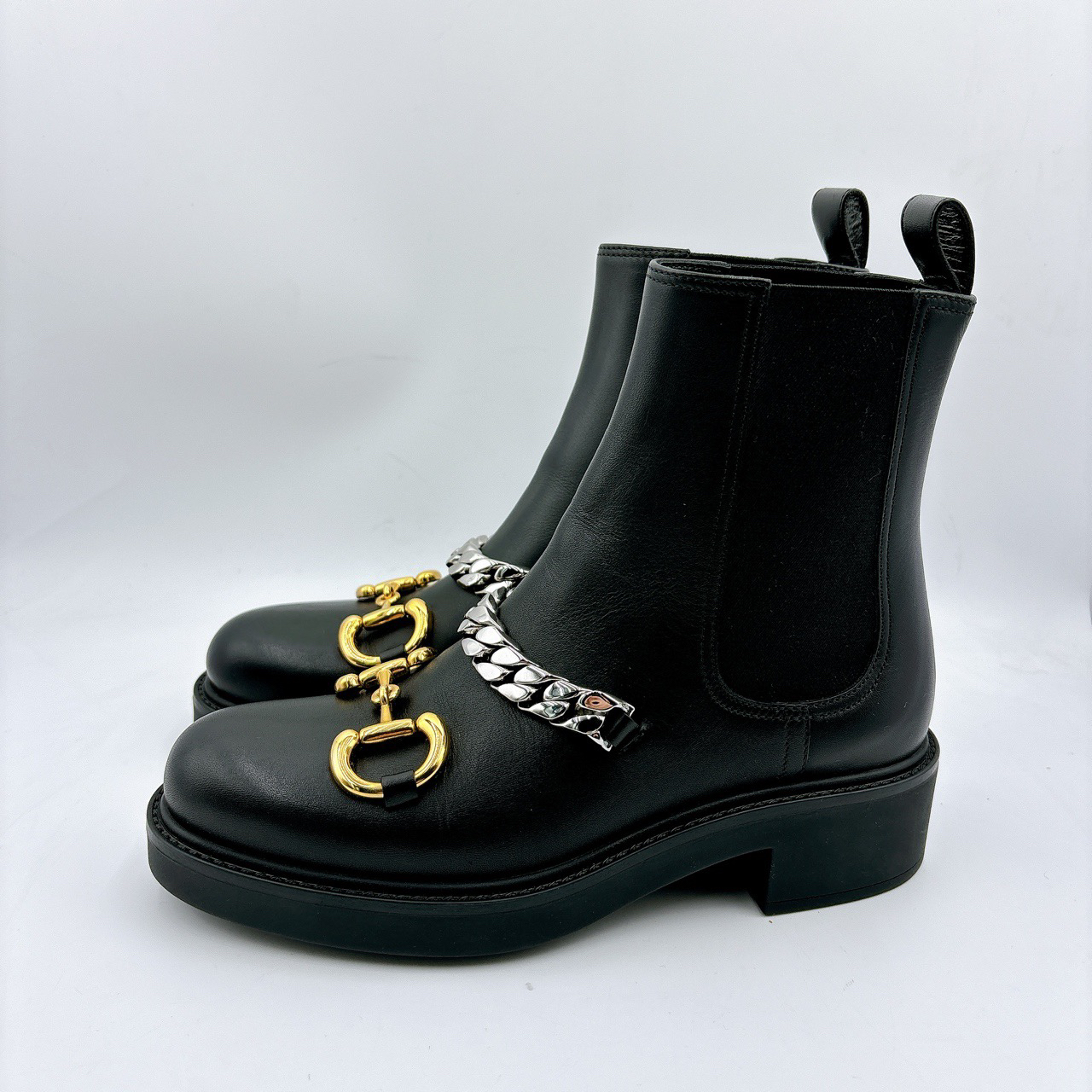 98新/GUCCI/古驰35码/黑金经典马蹄扣短靴/BM00568