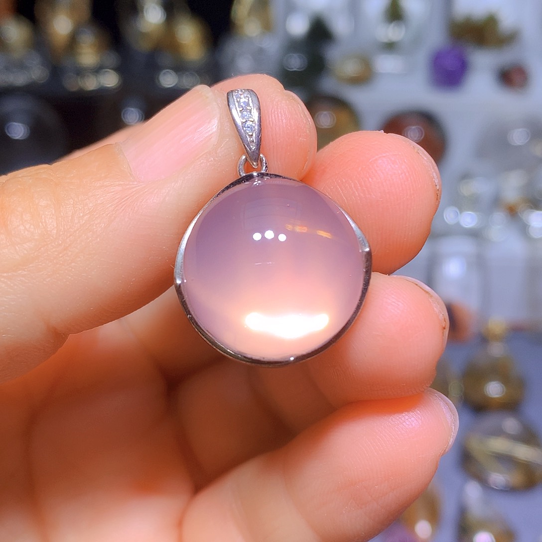 水晶吊坠银S925镶嵌天然水晶