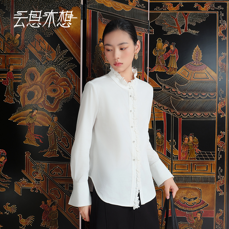 Ysimo-X云思木想 云蕊仙子 立领蕾丝花边马蹄袖休闲衬衫13745