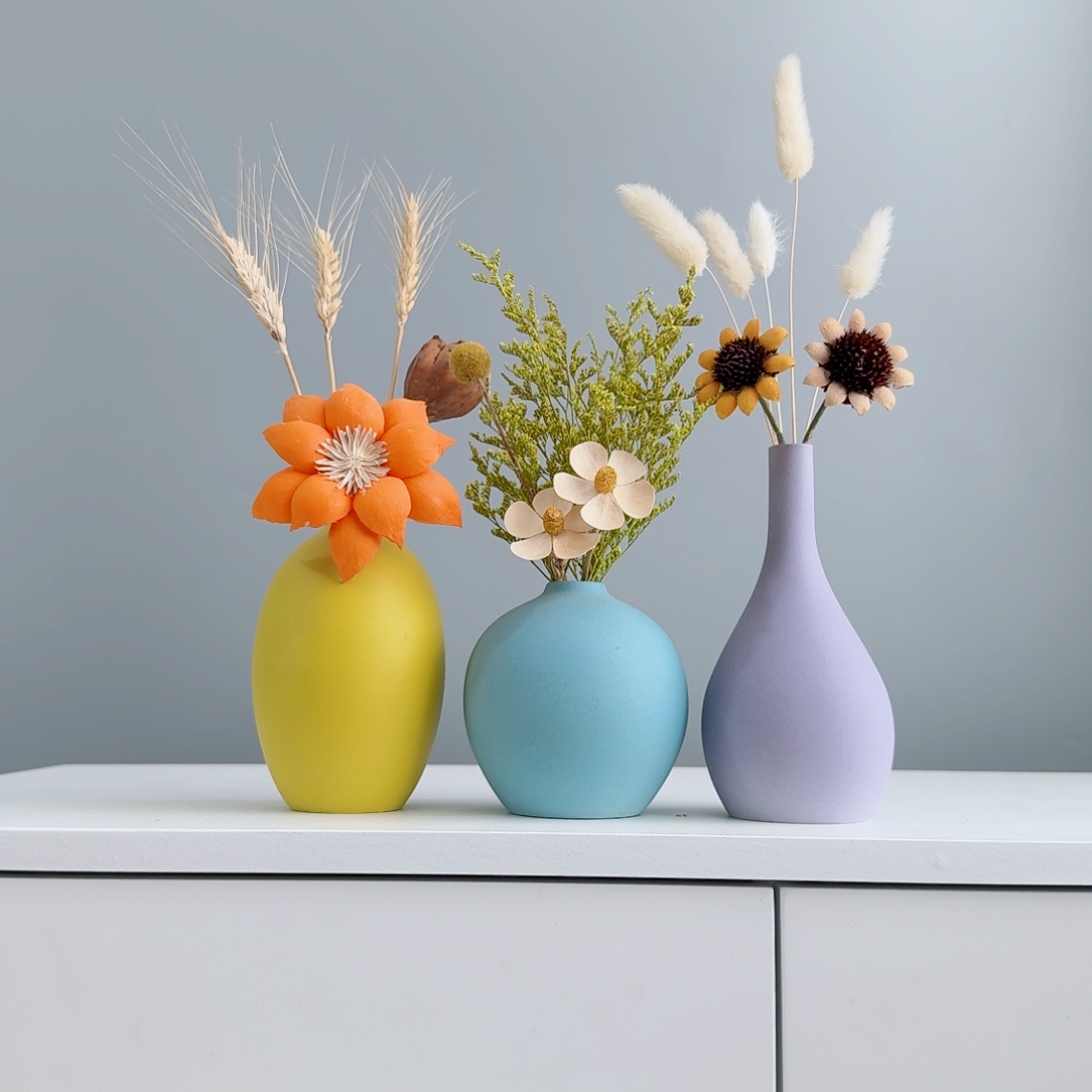 瓷片陶瓷花瓶摆件含花总高约20-30cm