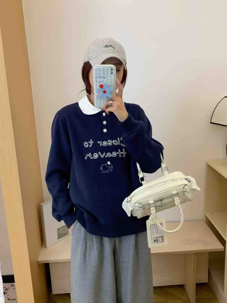 卡通动漫刺绣休闲风字母女春秋冬卫衣秋冬POLO领假两件加绒卫衣