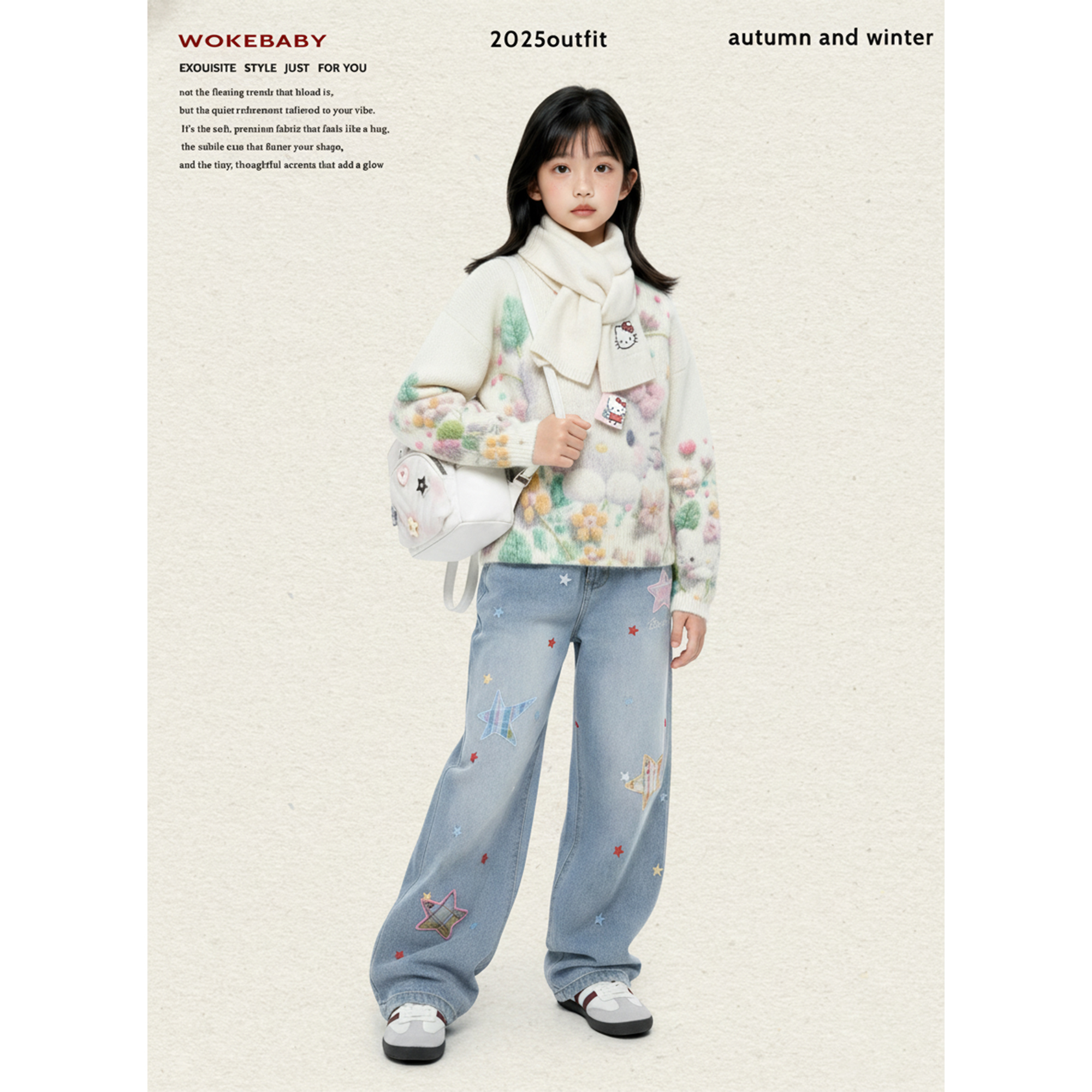 【现货】女童秋冬针织衫宽松毛衣设计感卡通套头上衣汉服W5157