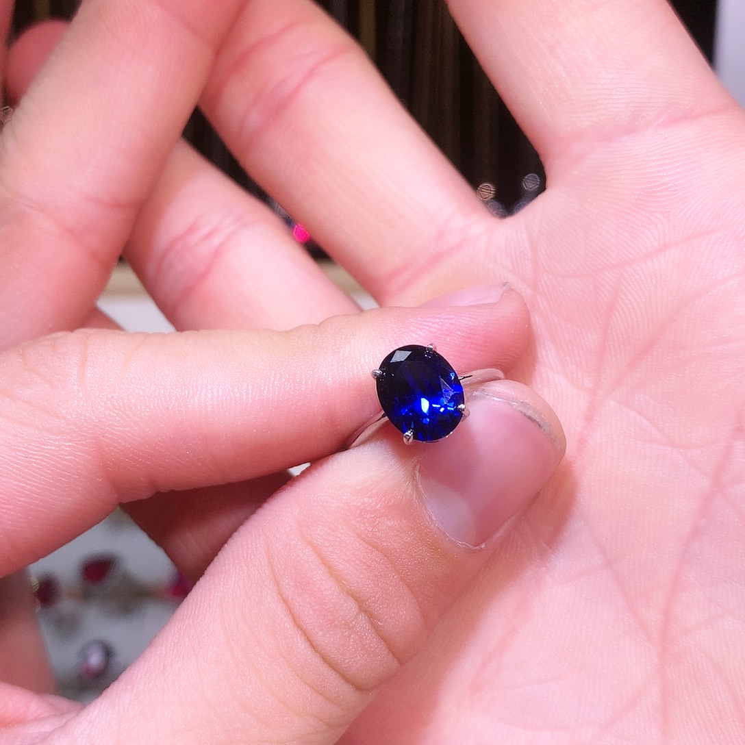 蓝宝石戒指银S925镶嵌