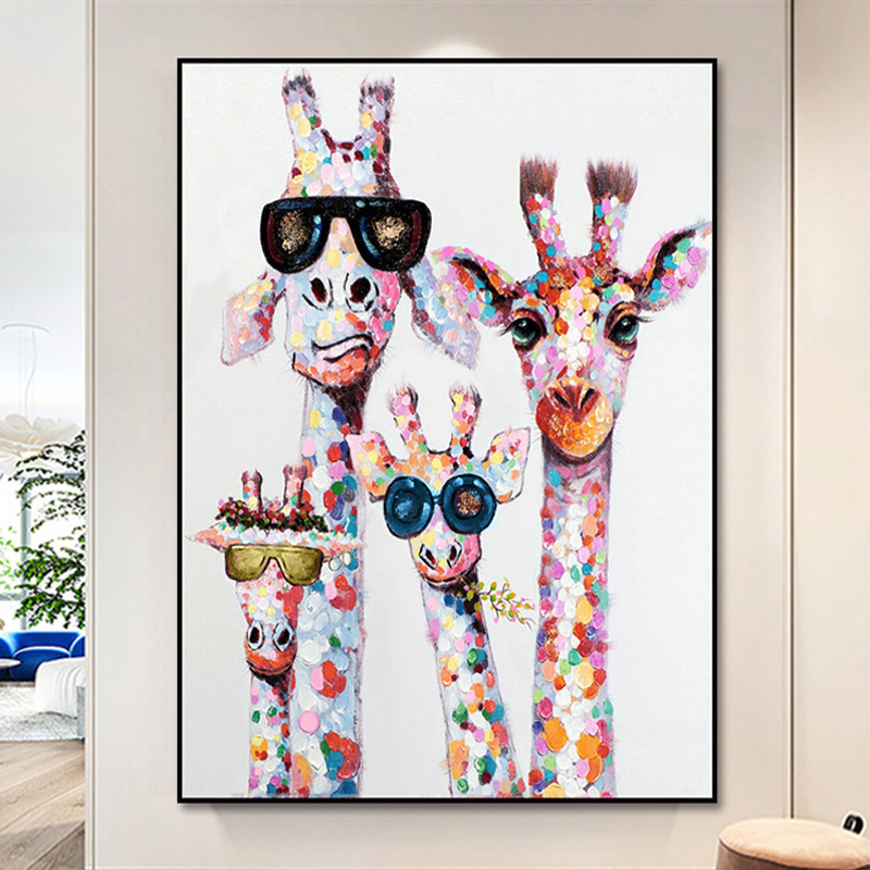 手绘油画幸福一家卡通儿童房挂画客厅沙发背景墙玄关餐厅装饰画