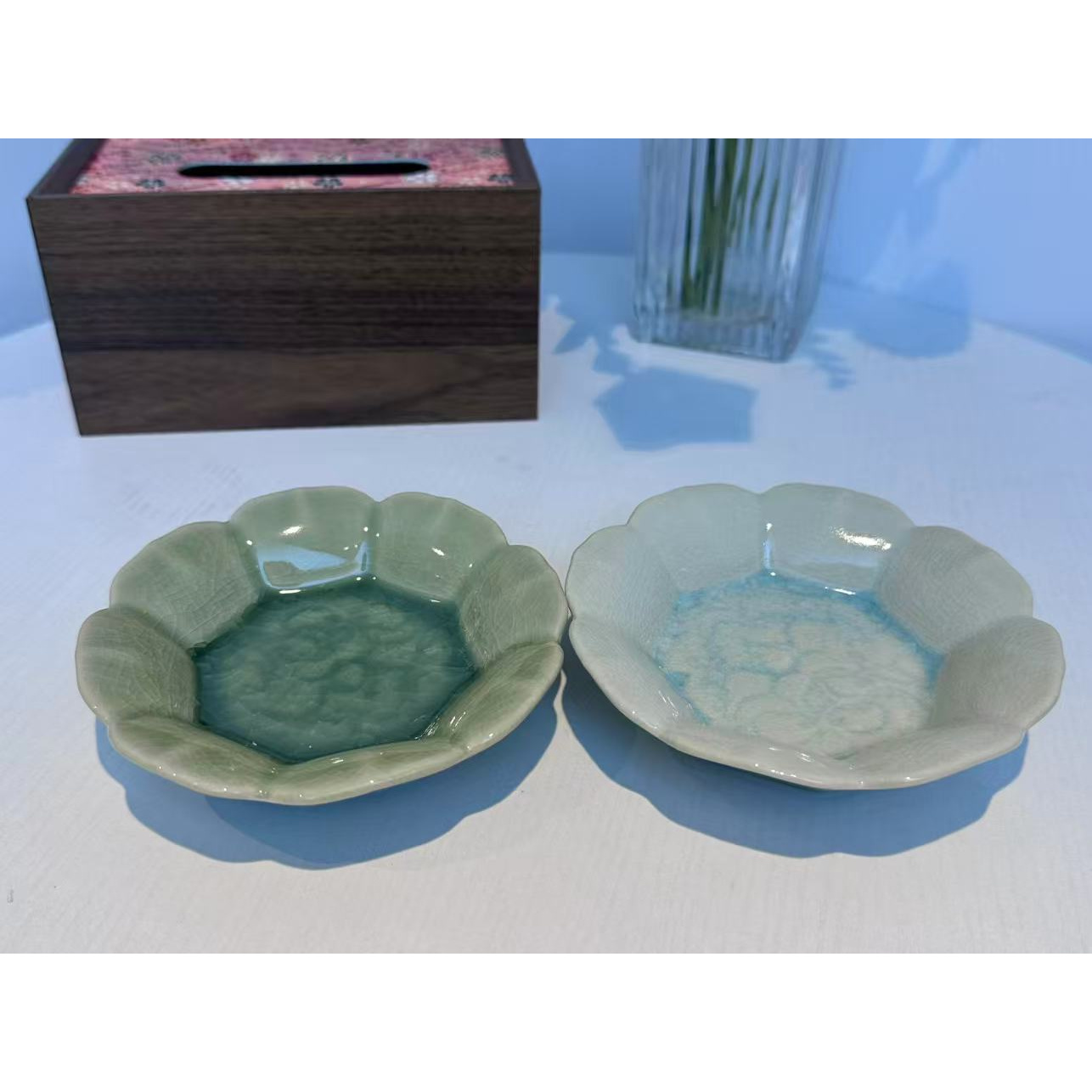 克克茶具HQ冰裂平八方果盘两个装（天蓝色+绿色）-0032