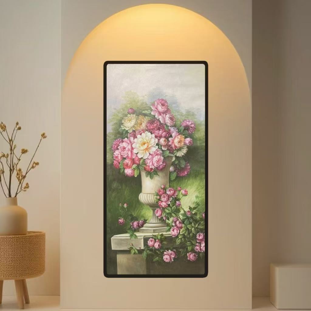 纯手绘油画孔雀花卉锦鲤风景适用于玄关走廊大白墙大堂公共场合挂