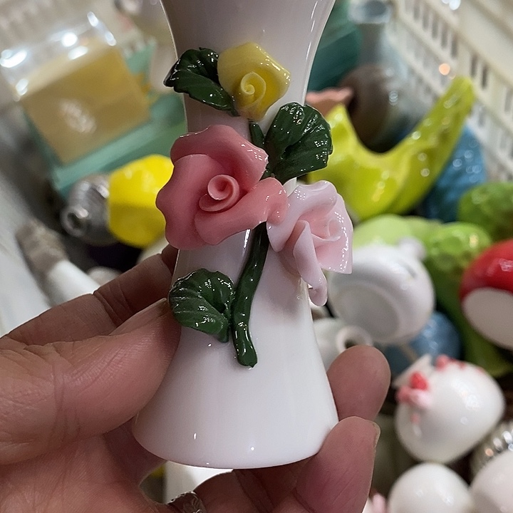瓷片纯手工陶瓷花摆件1瑕