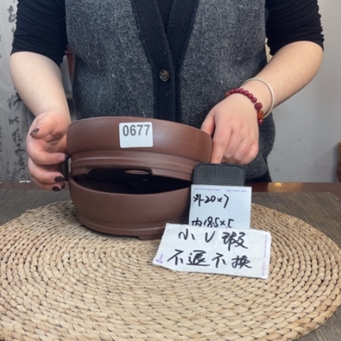 紫砂花盆微瑕紫泥浅圆到手两只0677
