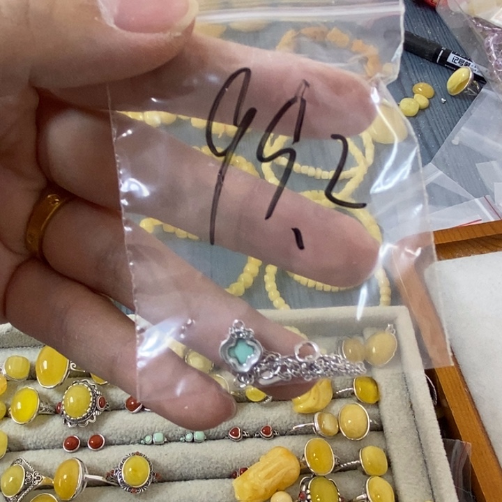 蜜蜡裸石银S925镶嵌手链