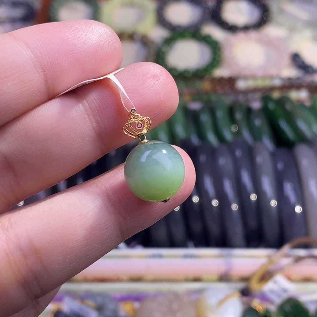 颈饰未镶嵌和田玉碧玉老矿料冰底猫眼粉青金镶锁骨链13m