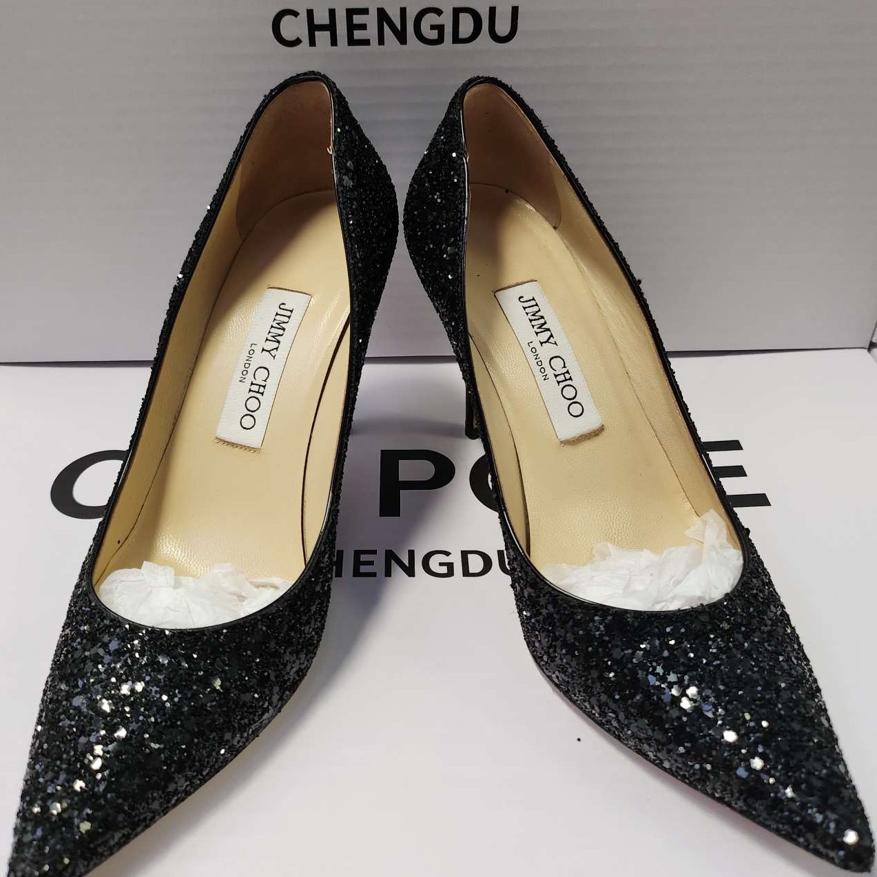 95新 JIMMY CHOO/吉米周 A1392/尖头亮片高跟鞋/36码半