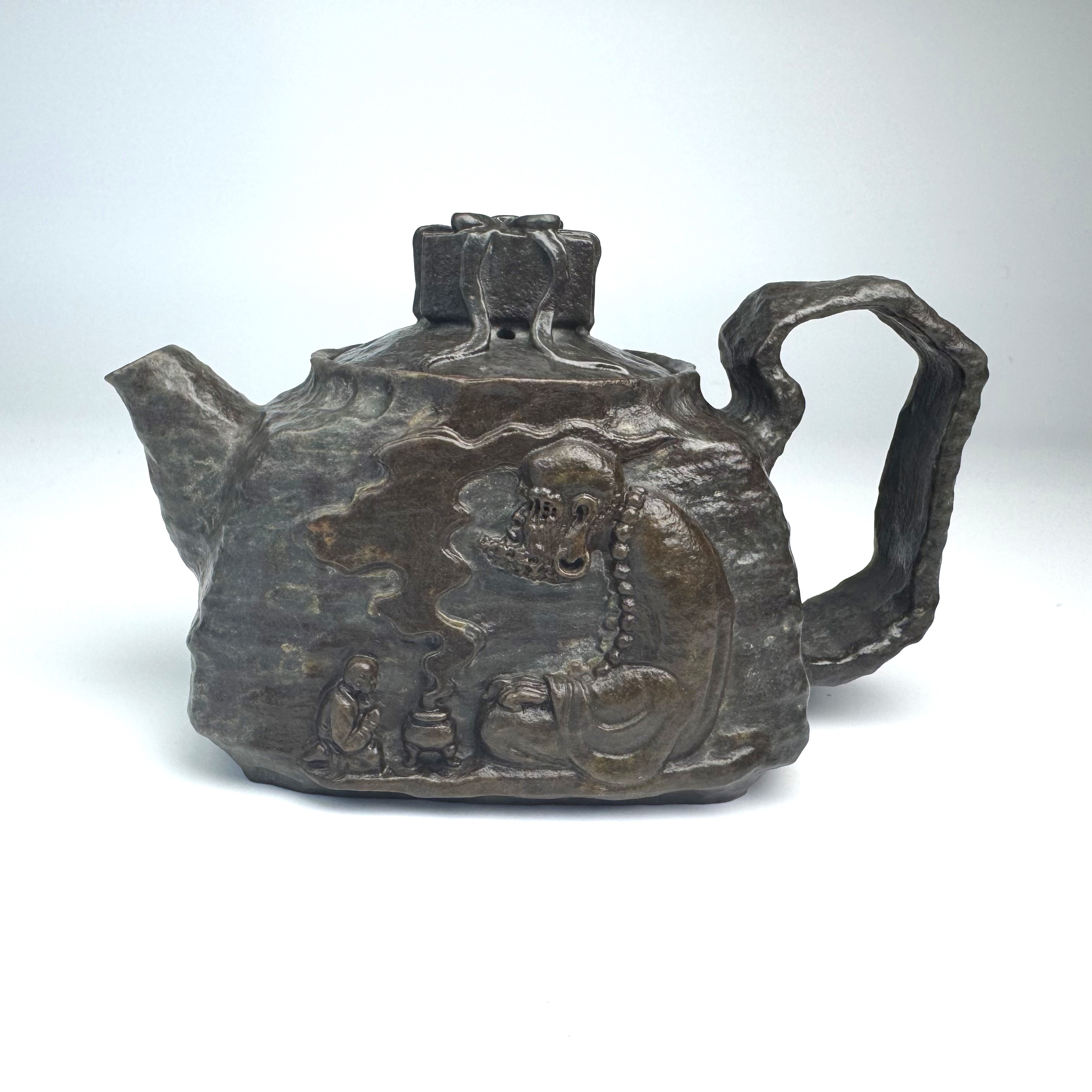 【达摩悟道】•研壶社•冰碛岩石壶手工茶壶纯手工精美四方壶雕刻