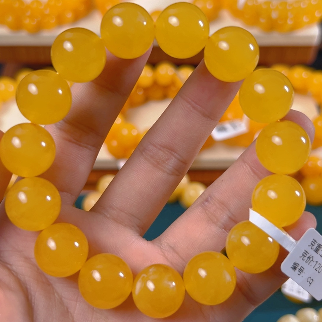 手链琥珀未镶嵌28.6g焦皮同料圆珠15mm cq