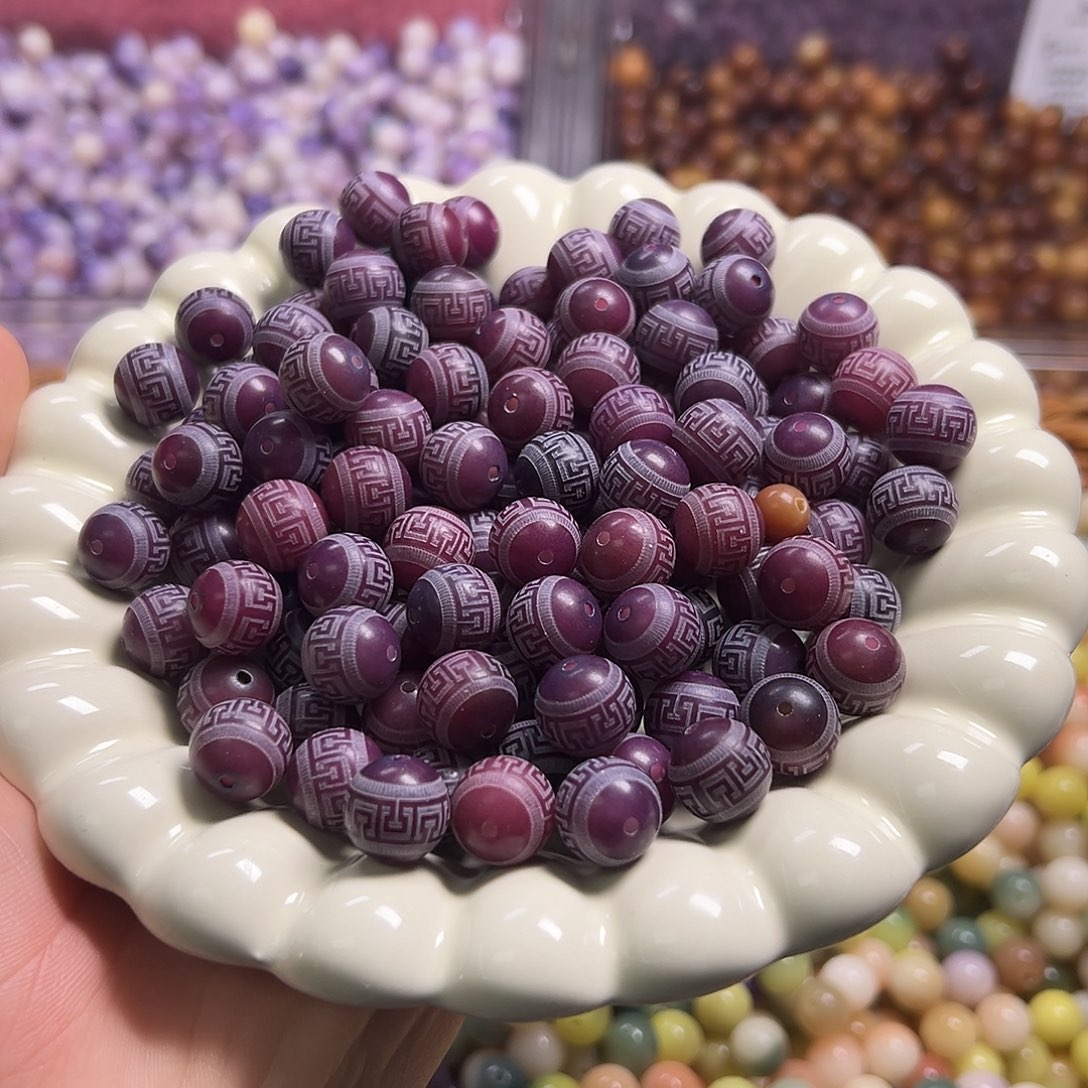 菩提根/象牙果吊坠卡12紫色回纹圆珠120颗