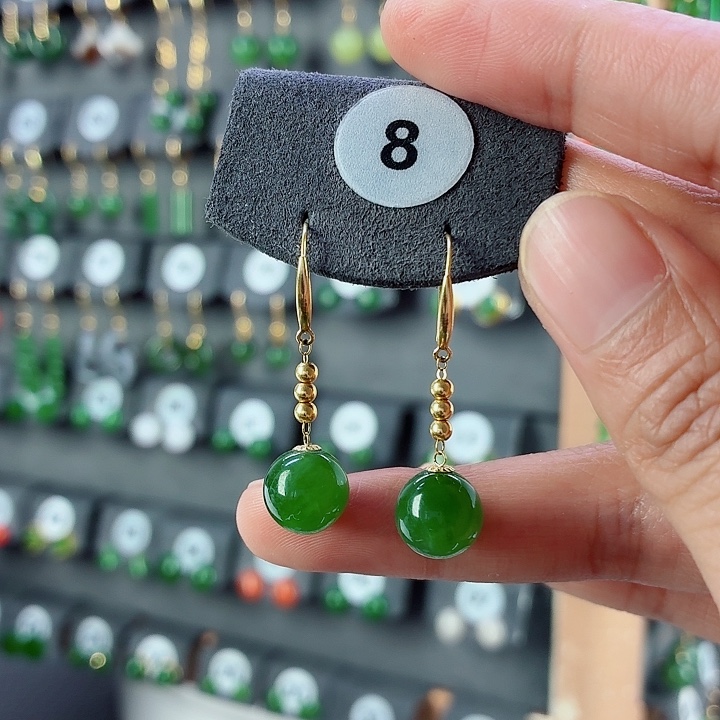 和田玉18K金镶嵌耳饰