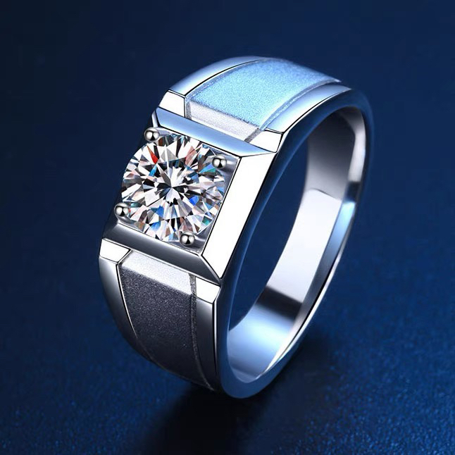 925银莫桑石银制品 喷砂1克拉款轻奢时尚结婚经典光面精致