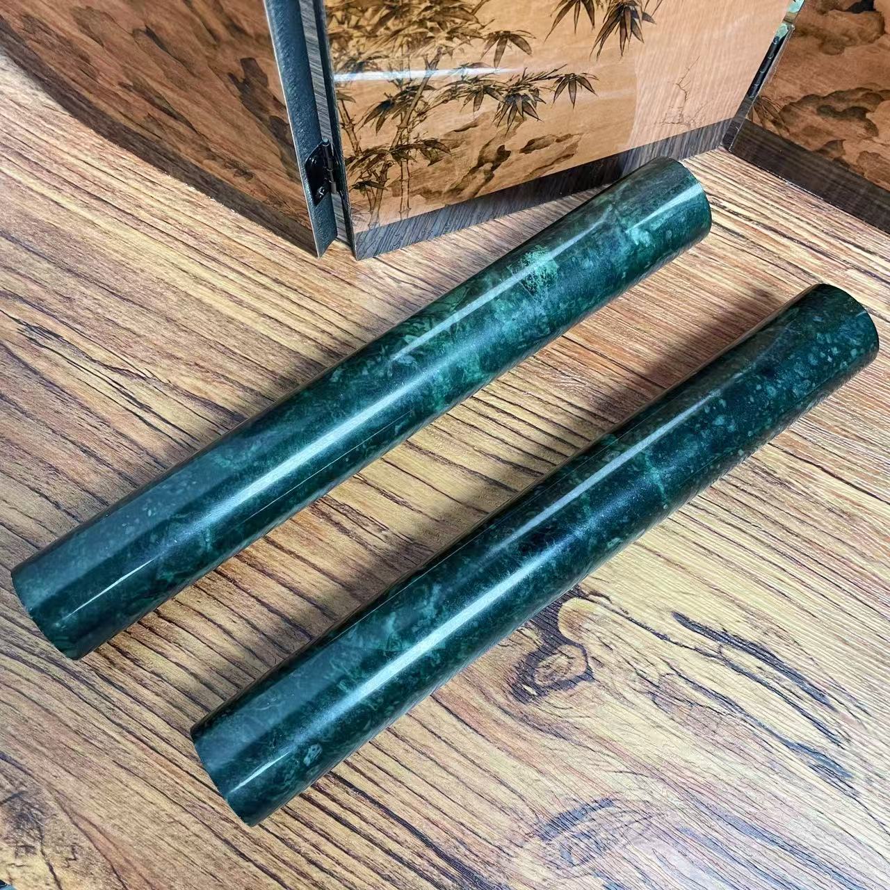 天然蛇纹石玉药王石擀面杖加粗厨用花纹擀面杖