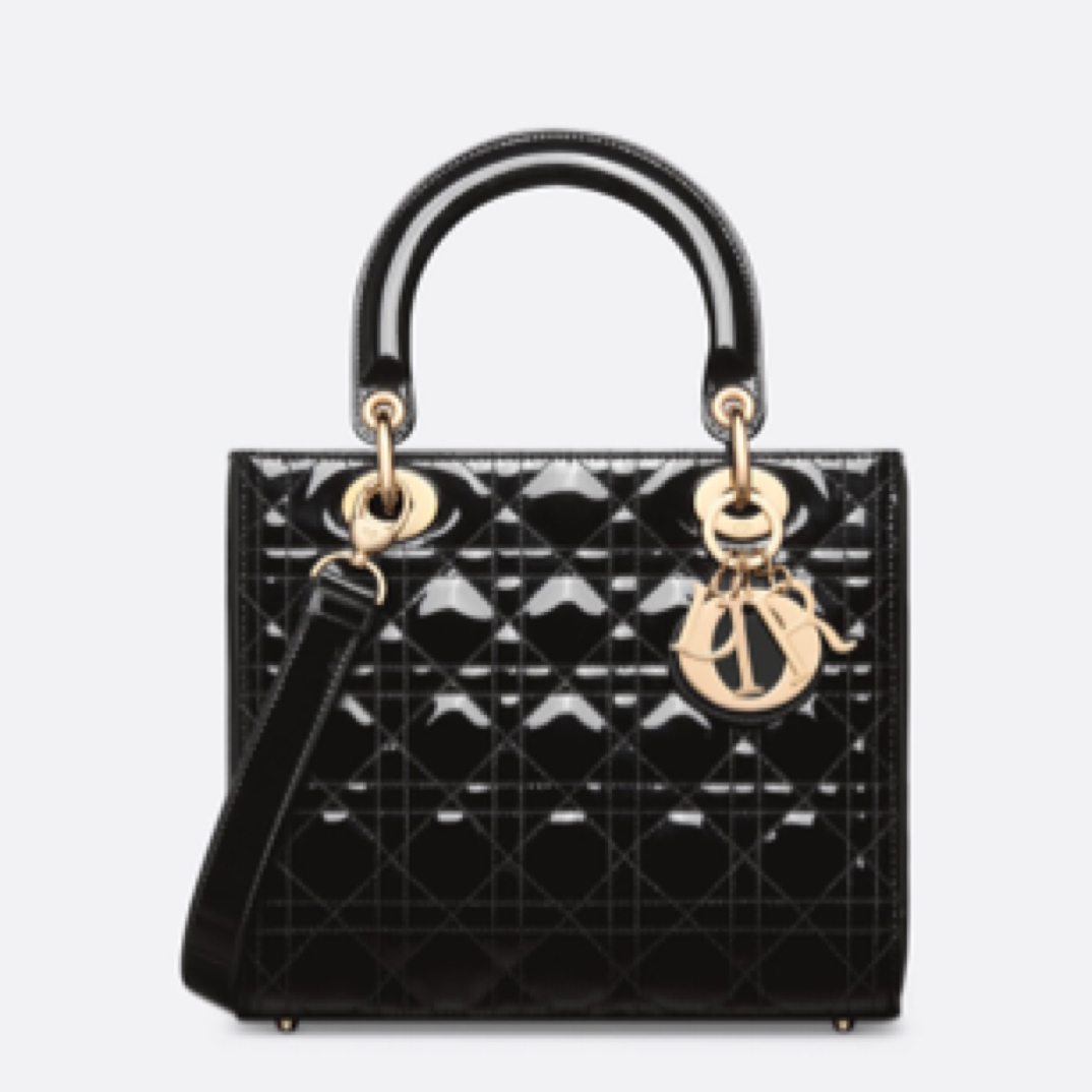 95新 DIOR/迪奥 黑金 漆皮 五格 戴妃/JW3590