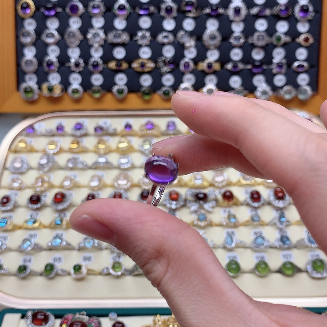 紫晶戒指银S925镶嵌爱**菜