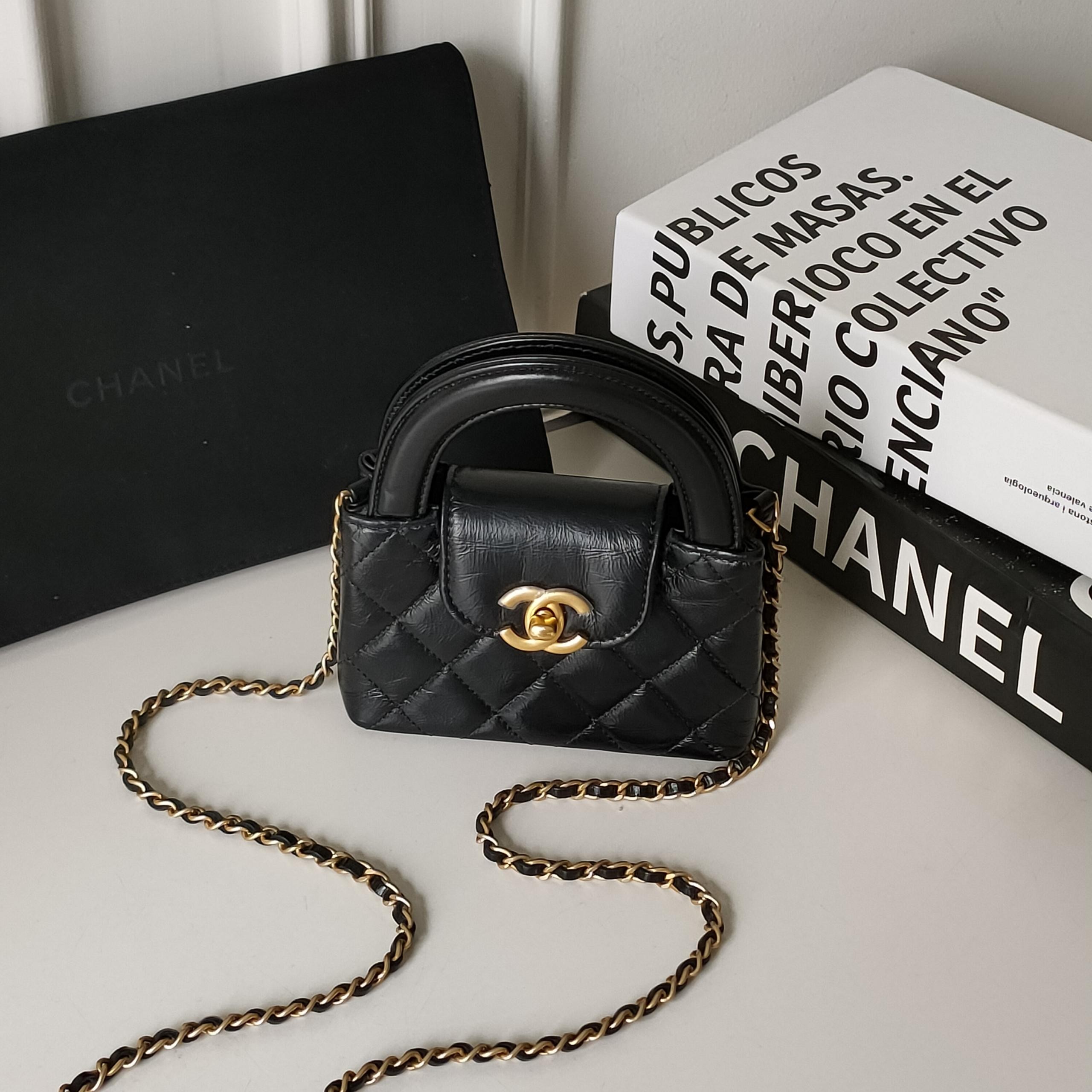 99新 Chanel/香奈儿 Azul-Chanel 24A黑金kellymini斜挎包 39400