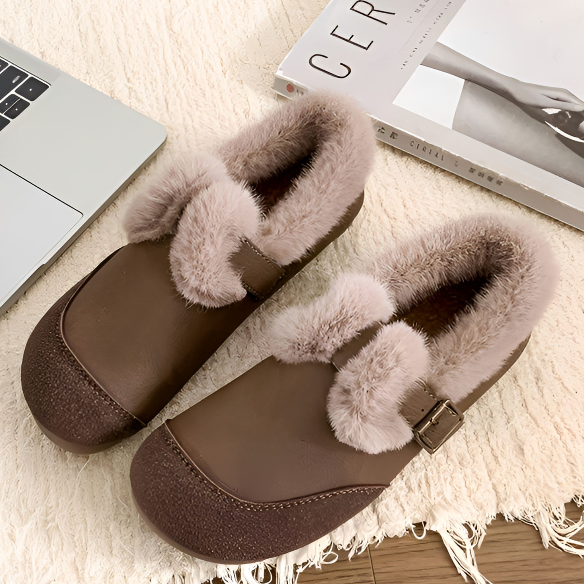 冬季新款保暖博肯鞋女一脚蹬懒人毛毛鞋棉靴